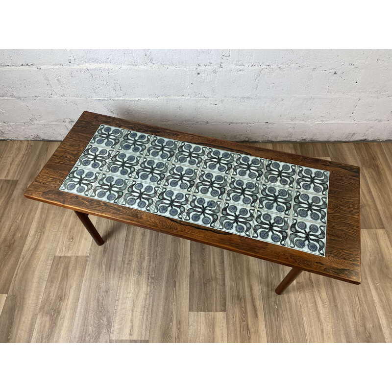 Scandinavian vintage coffee table in rosewood and earthenware, Denmark 1960