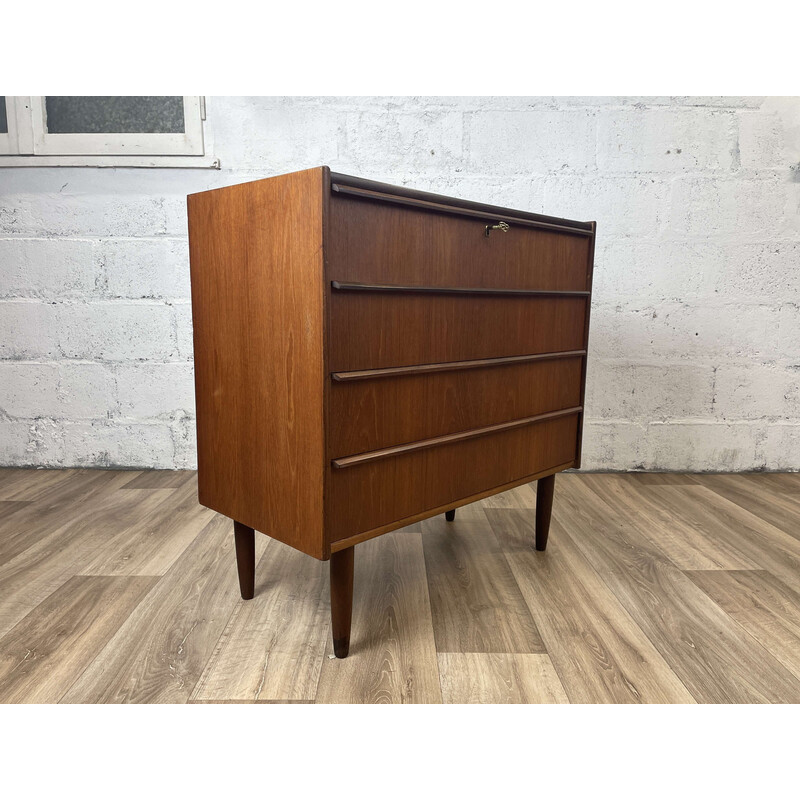 Cassettiera vintage scandinava in teak con 4 cassetti, 1960