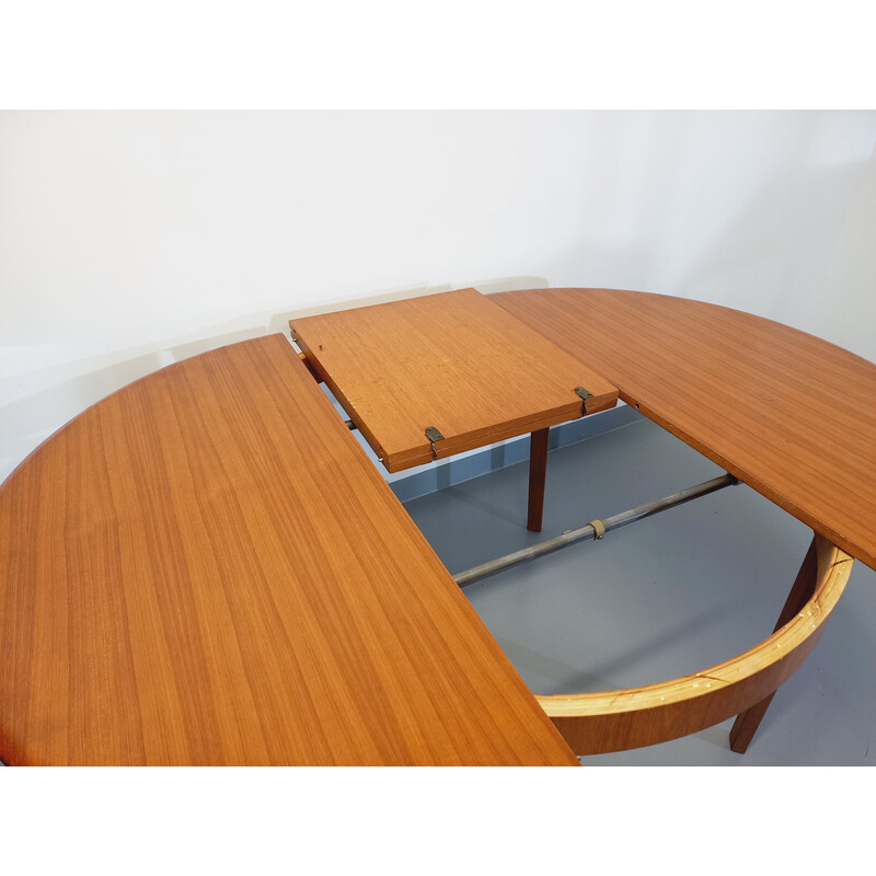 Scandinavische vintage ronde teakhouten tafel met verlengblad, 1950-1960