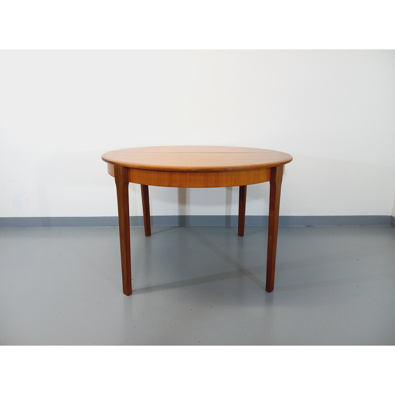 Table ronde scandinave vintage en teck avec rallonge, 1950-1960