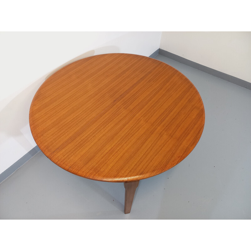 Scandinavian vintage round table in teak with extension, 1950-1960