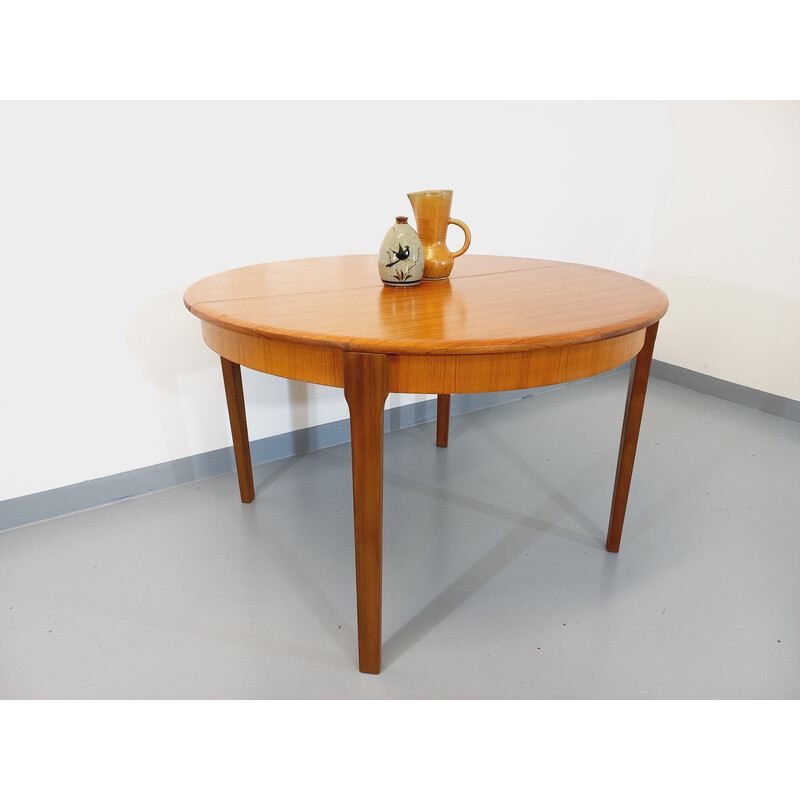 Scandinavische vintage ronde teakhouten tafel met verlengblad, 1950-1960