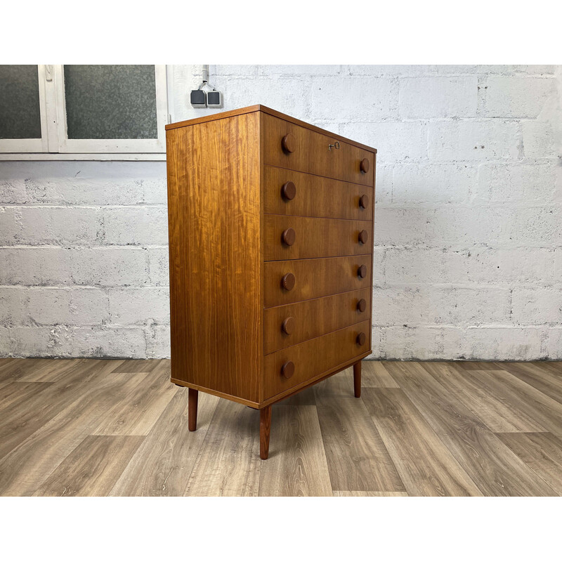 Scandinavian vintage teak chest of drawers with 6 drawers, 1960