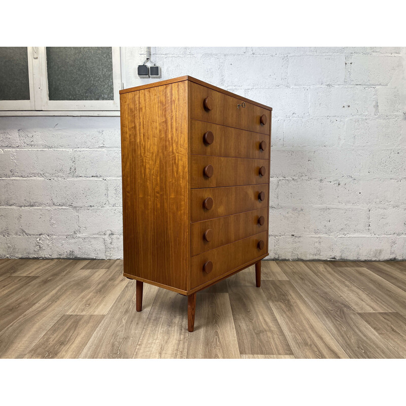 Scandinavische vintage teakhouten commode met 6 laden, 1960