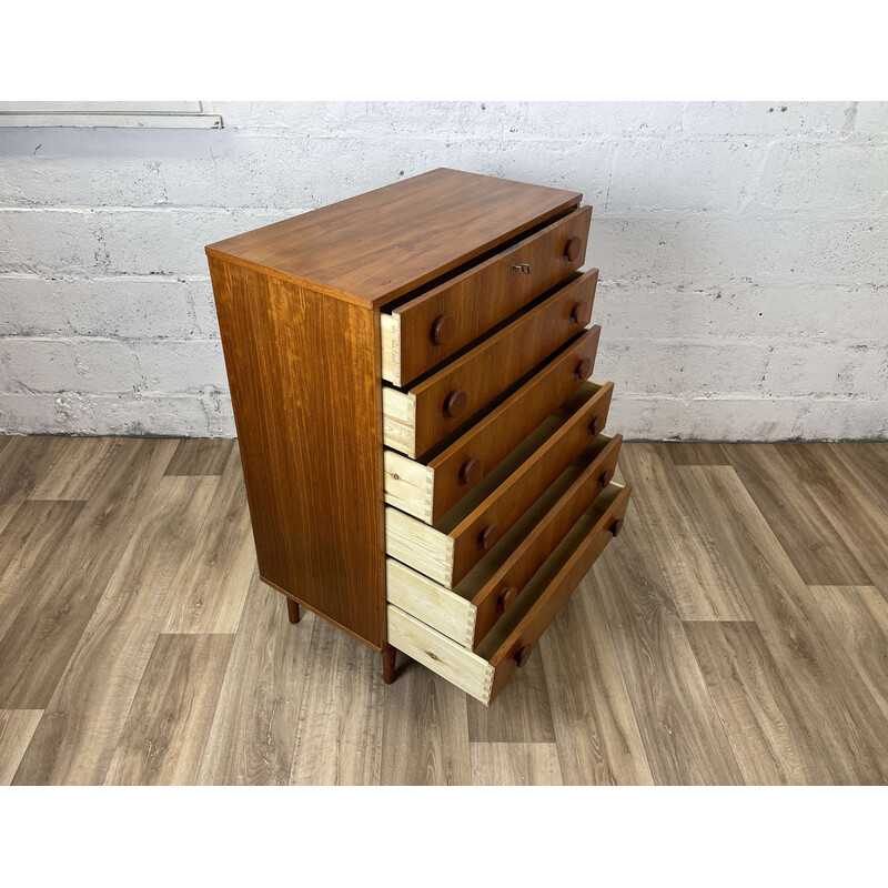 Cassettiera vintage scandinava in teak con 6 cassetti, 1960