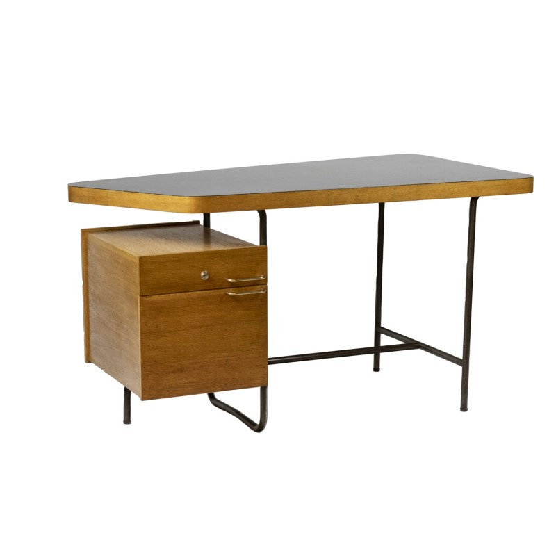 Vintage oakwood and metal desk by Georges Frydman, 1950