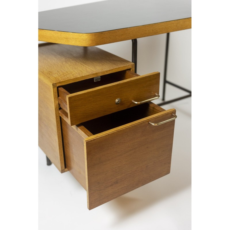 Vintage oakwood and metal desk by Georges Frydman, 1950