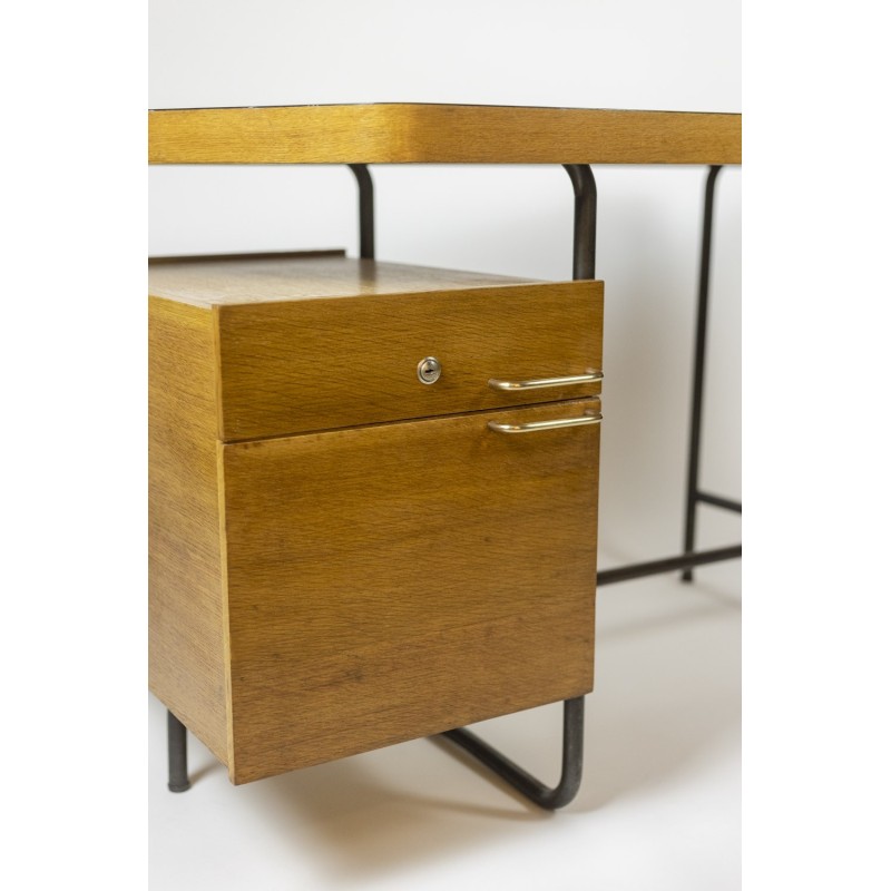 Vintage oakwood and metal desk by Georges Frydman, 1950