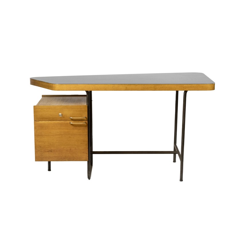 Vintage oakwood and metal desk by Georges Frydman, 1950