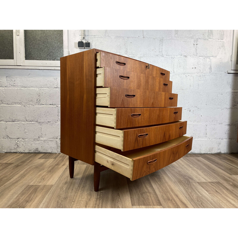 Cassettiera vintage scandinava in teak con frontale curvo, 1960