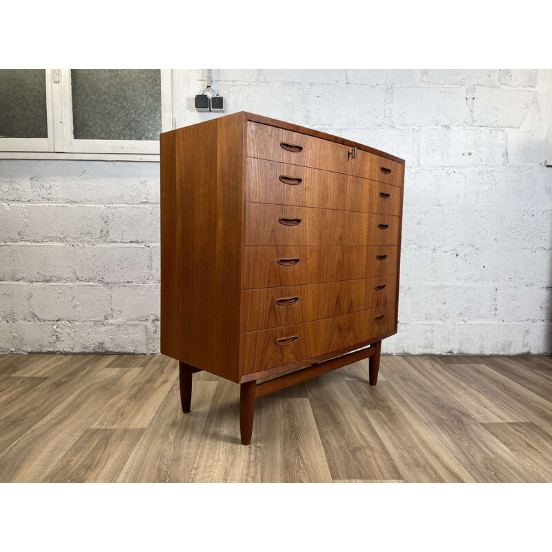 Cassettiera vintage scandinava in teak con frontale curvo, 1960