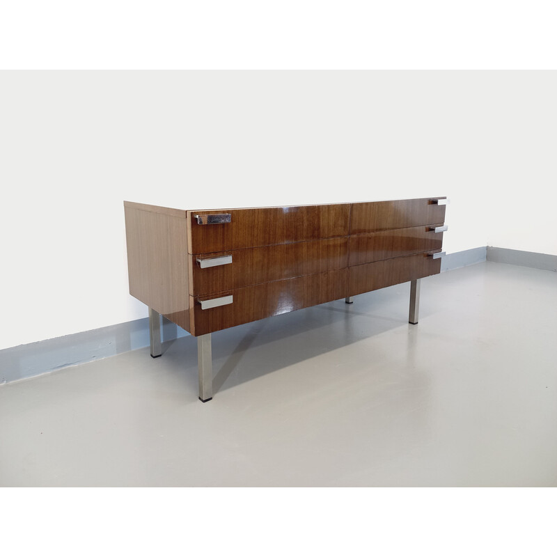 Credenza vintage in legno e cromo, 1960-1970