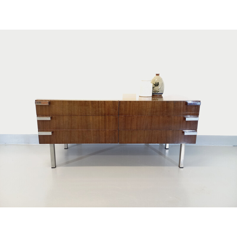 Credenza vintage in legno e cromo, 1960-1970