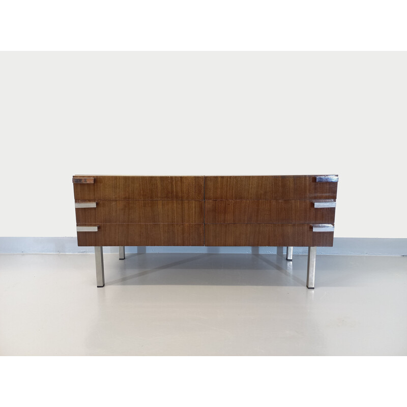 Enfilade vintage en bois et chrome, 1960-1970