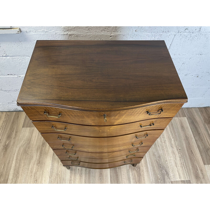 Scandinavian vintage chest of drawers with curved front in lacquered walnut, 1960