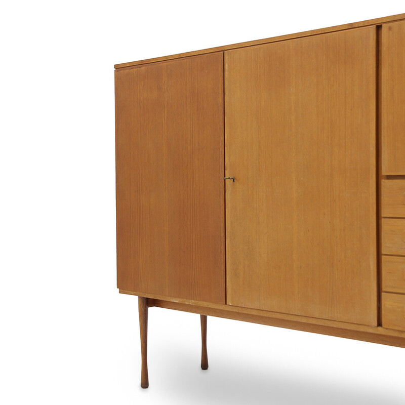 Vintage wood highboard with drawers, 1950s