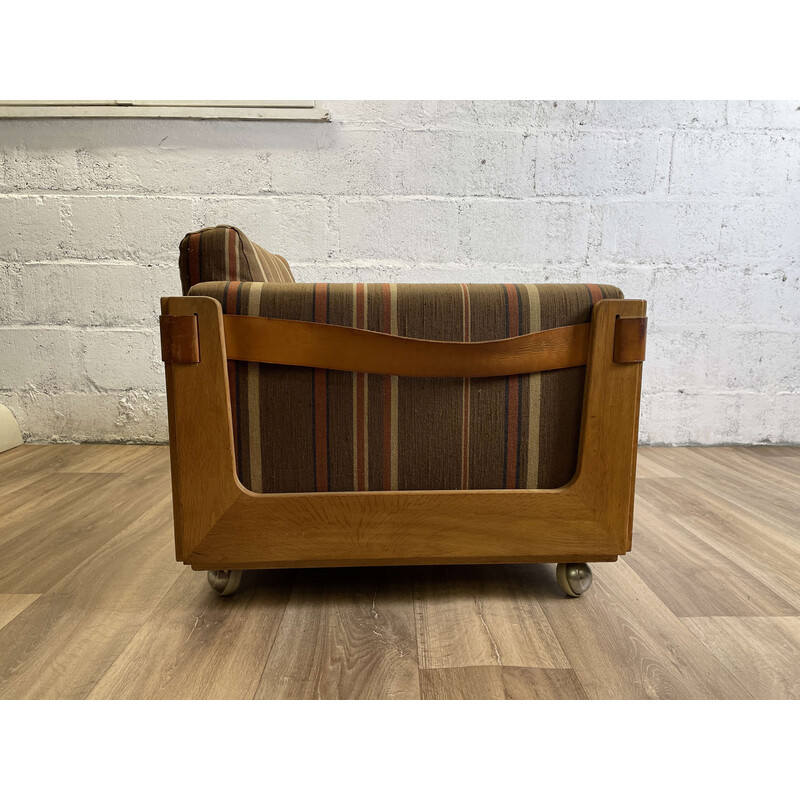 Sillón vintage escandinavo con estructura de roble y cojines de tela, 1960