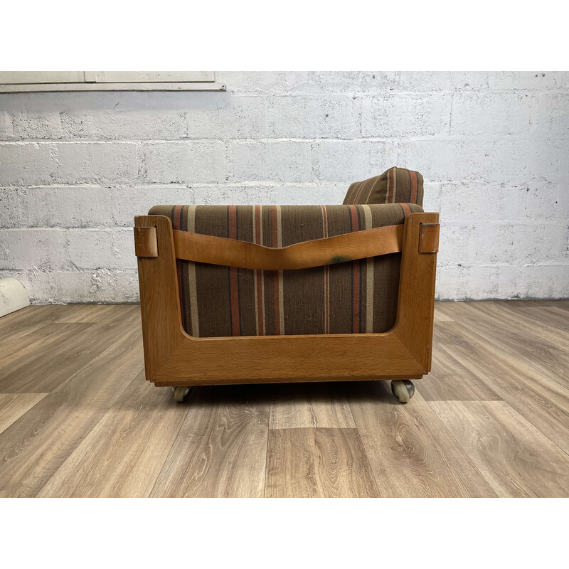 Scandinavian vintage wheelchair with oak frame and fabric cushions, 1960