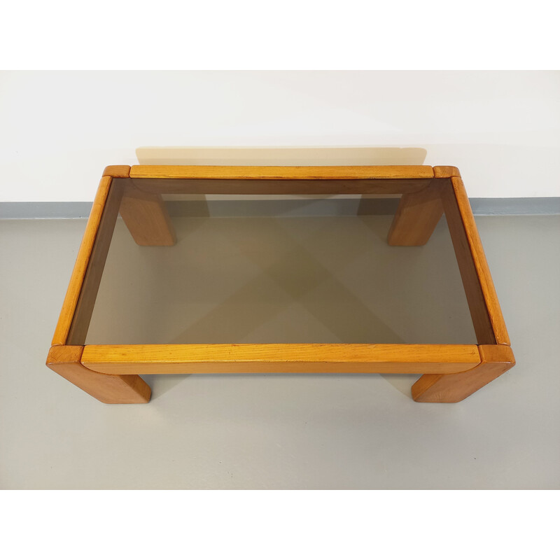 Vintage olm en rookglas salontafel van Maison Regain, 1970-1980