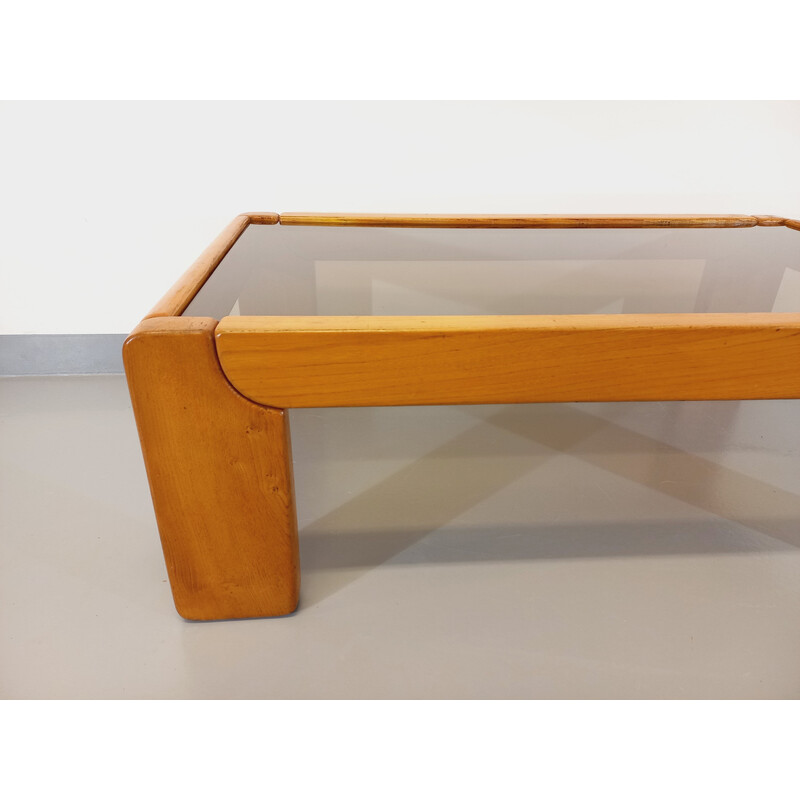 Vintage olm en rookglas salontafel van Maison Regain, 1970-1980