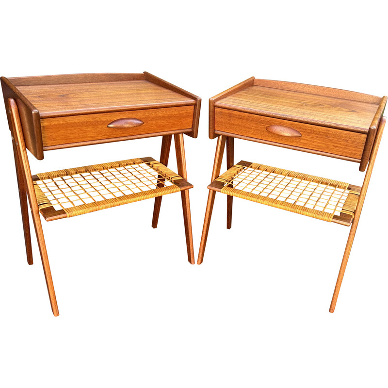 Pair of vintage teak and rattan night stands by Soren Rasmussen