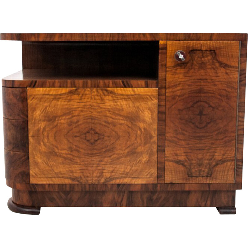 Vintage Art Deco walnut chest of drawers, Poland 1950s