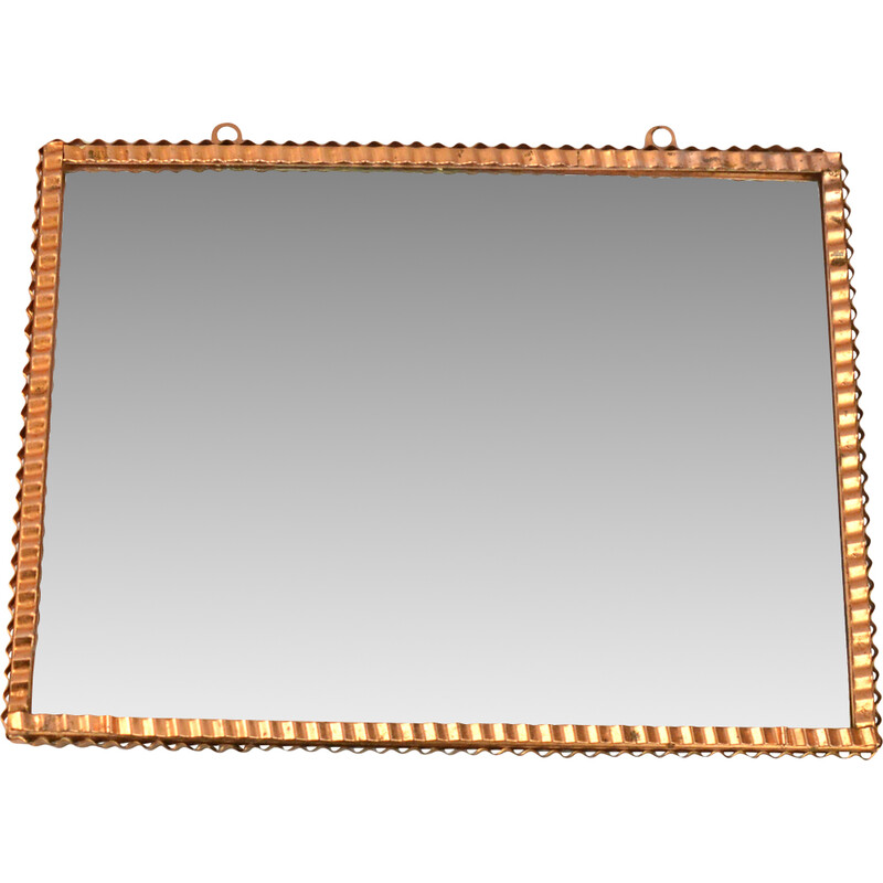 Mid-century mirror in a copper frame by Spółdzielnia Rzemieślnicza Częstochowa, Poland 1970s