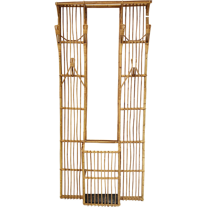 Vintage coat rack in rattan, 1950