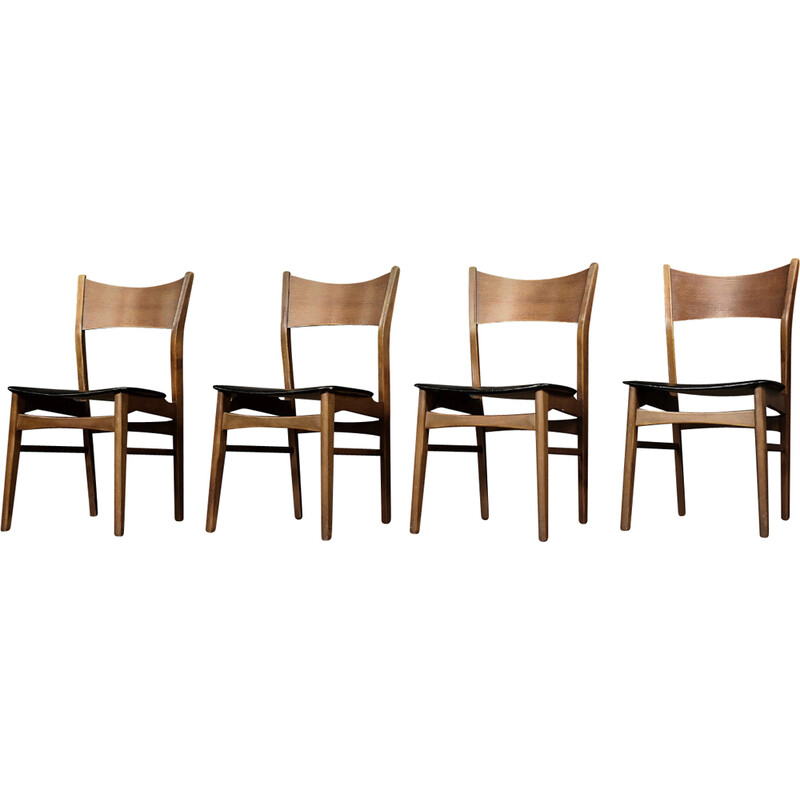 Set of 4 vintage Scandinavian dining chairs in beechwood and teak, 1960s