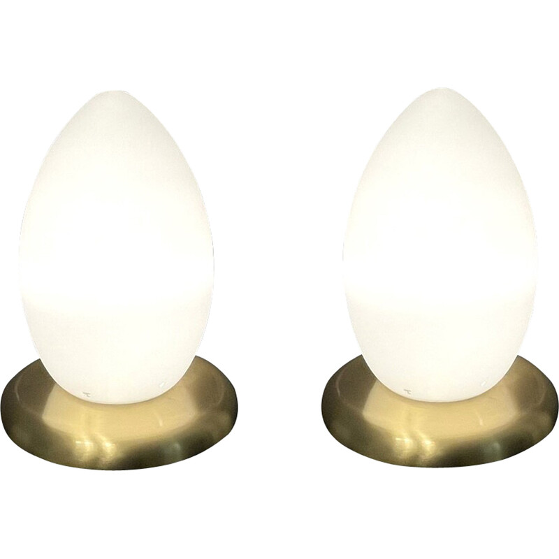 Pair of vintage Murano glass egg shaped table lamps, 1980s