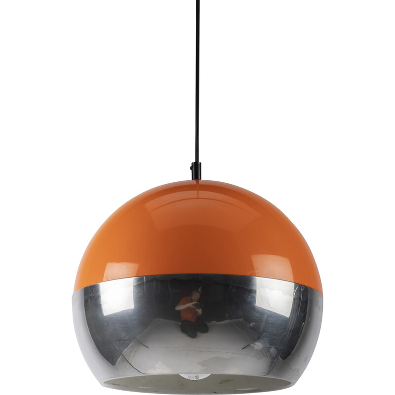 Vintage orange and chrome Space Age pendant lamp