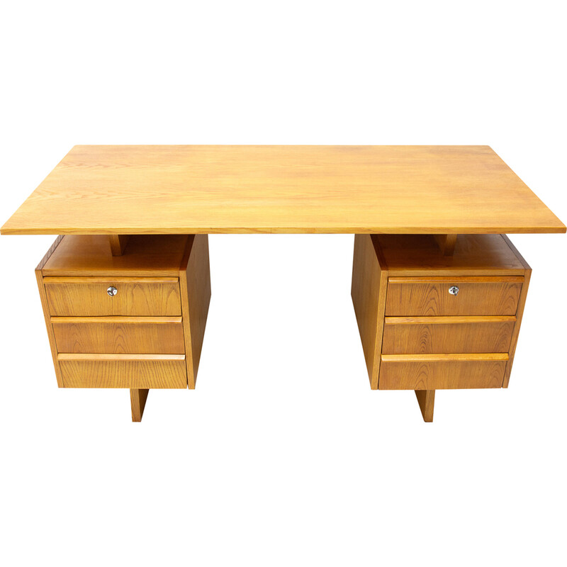 Mid century beukenhouten bureau, Tsjecho-Slowakije 1970