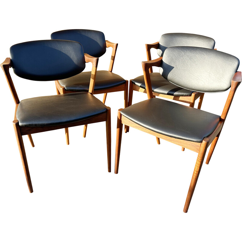 Ensemble de 4 fauteuils vintage en teck modèle 42 par Kai Kristiansen pour Schou Andersen