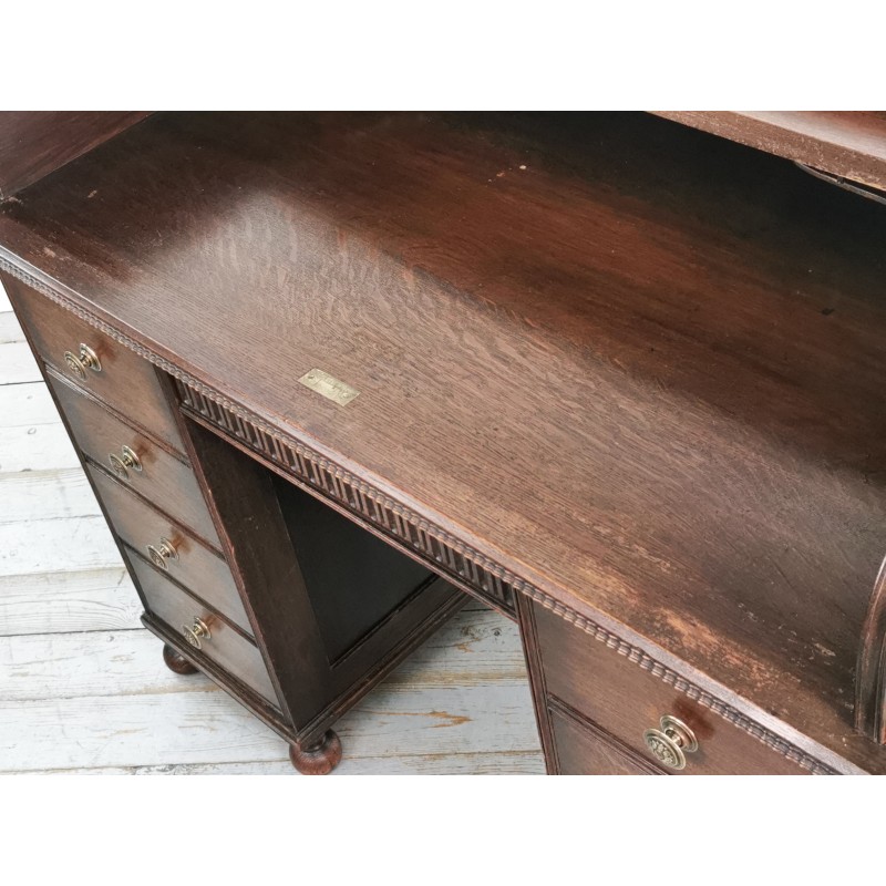 Vintage eikenhouten bureau met roldeksel van Angus William and Co, 1900.