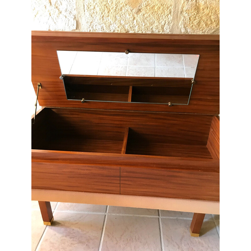 Tavolino da toilette vintage in teak e tessuto, 1970