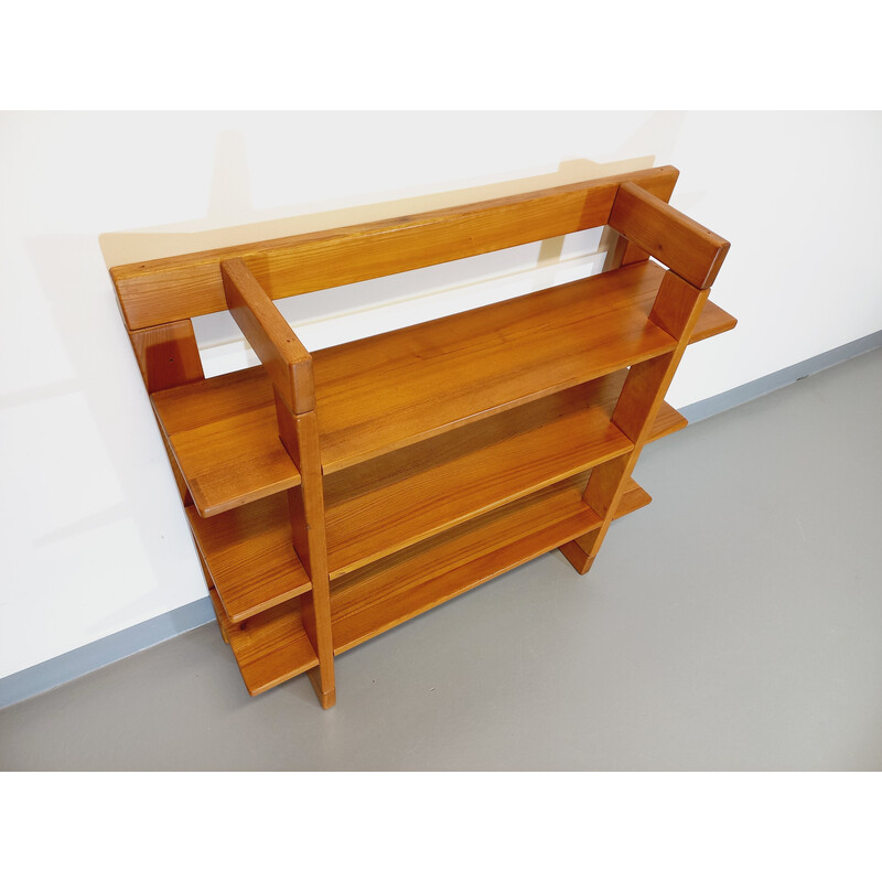 Vintage modular wall shelf in elmwood by Maison Regain, 1980