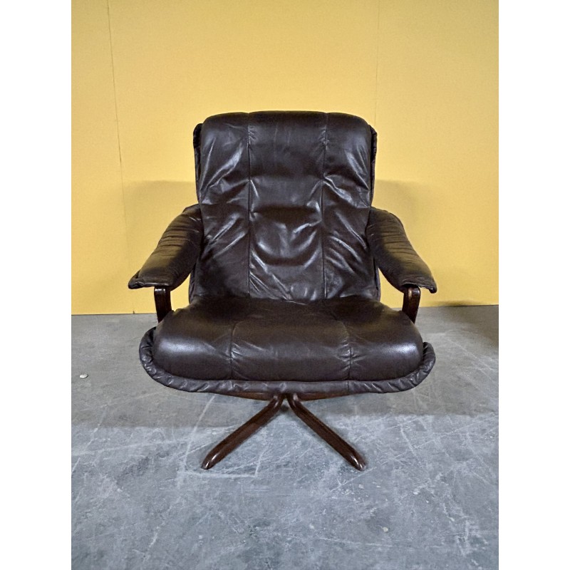 Deense vintage draaifauteuil met voetsteun, 1970