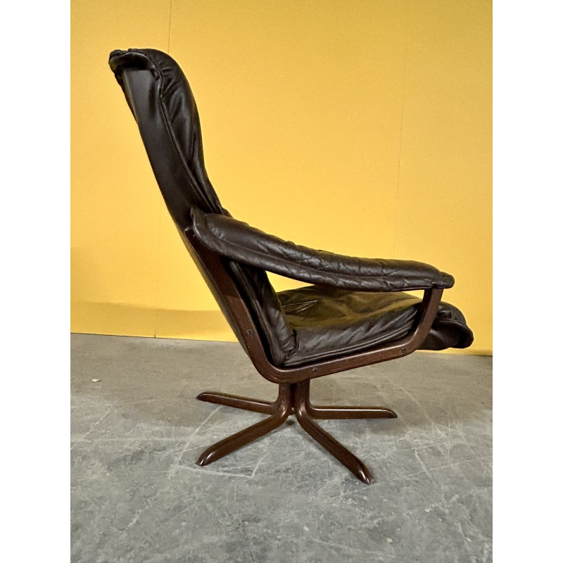 Danish vintage swivel armchair with footrest, 1970s