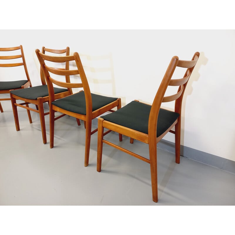 Set van 4 Scandinavische vintage stoelen in hout en stof, 1950-1960