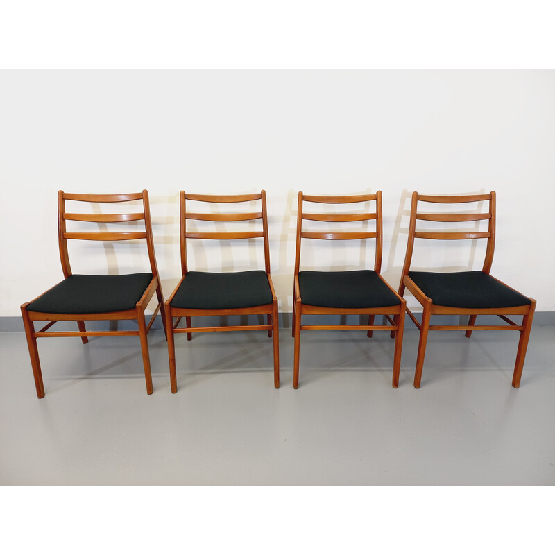 Juego de 4 sillas vintage escandinavas en madera y tela, 1950-1960