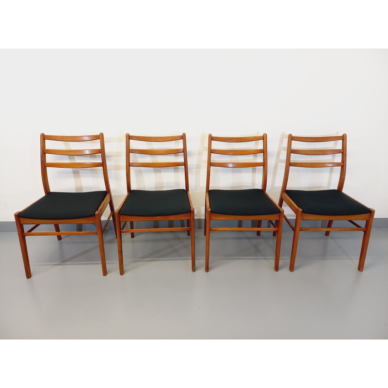 Lot de 4 chaises scandinaves vintage en bois et tissu, 1950-1960