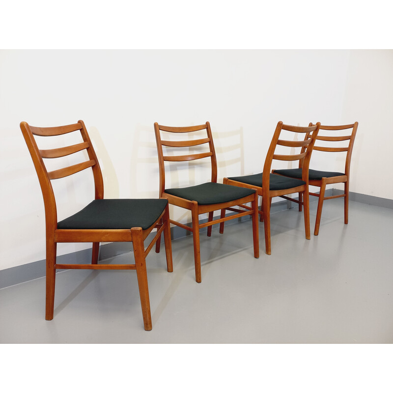 Set of 4 Scandinavian vintage chairs in wood and fabric, 1950-1960