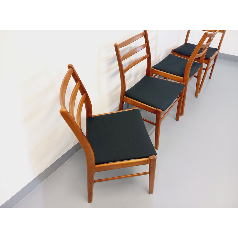 Conjunto de 4 cadeiras escandinavas vintage em madeira e tecido, 1950-1960