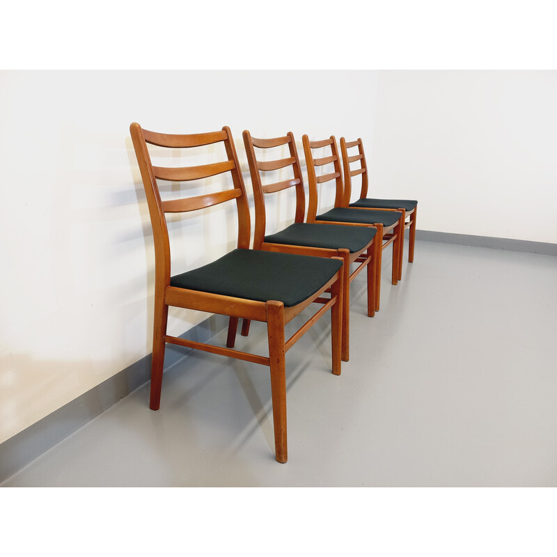Set van 4 Scandinavische vintage stoelen in hout en stof, 1950-1960