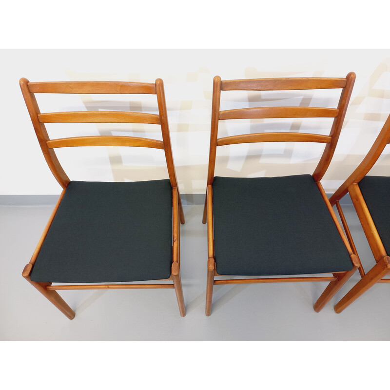 Juego de 4 sillas vintage escandinavas en madera y tela, 1950-1960