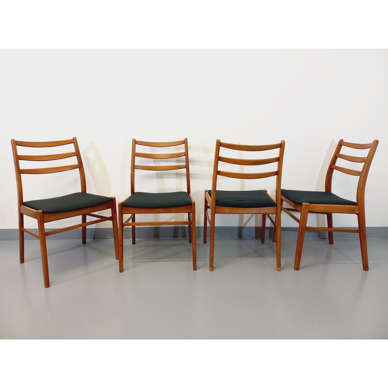 Set of 4 Scandinavian vintage chairs in wood and fabric, 1950-1960