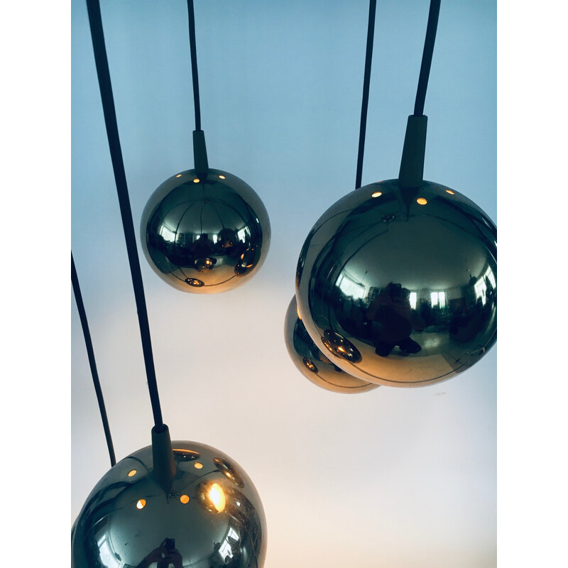 Mid century Cascade gold ball pendant lamp, Italy 1980s