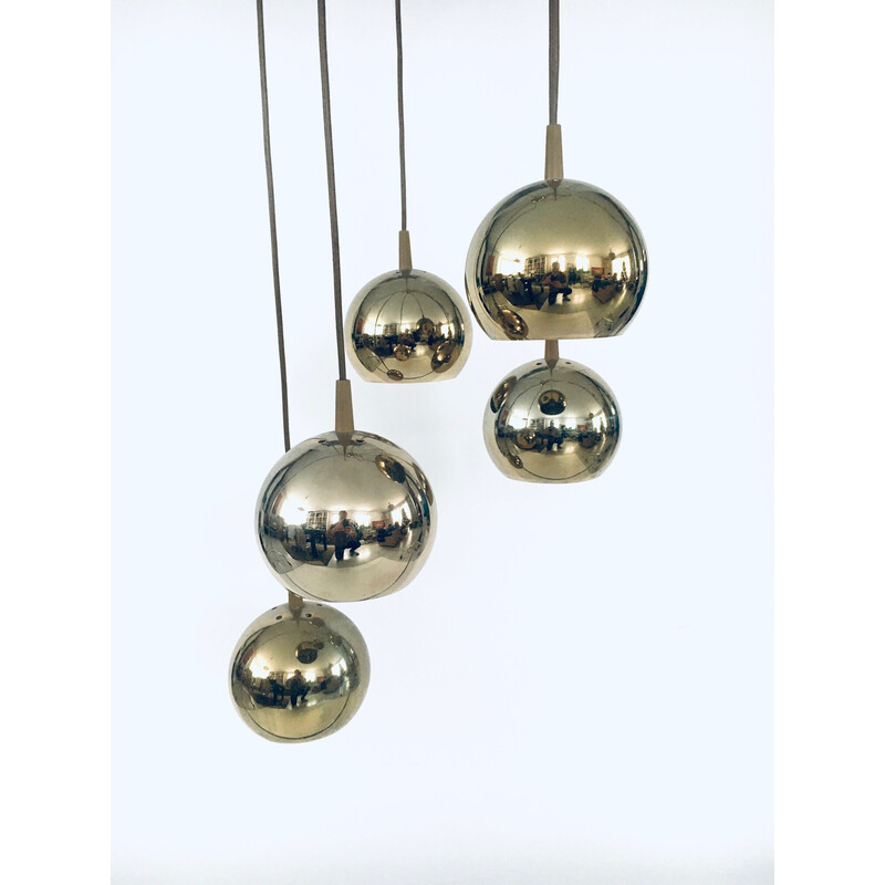 Mid century Cascade gold ball pendant lamp, Italy 1980s