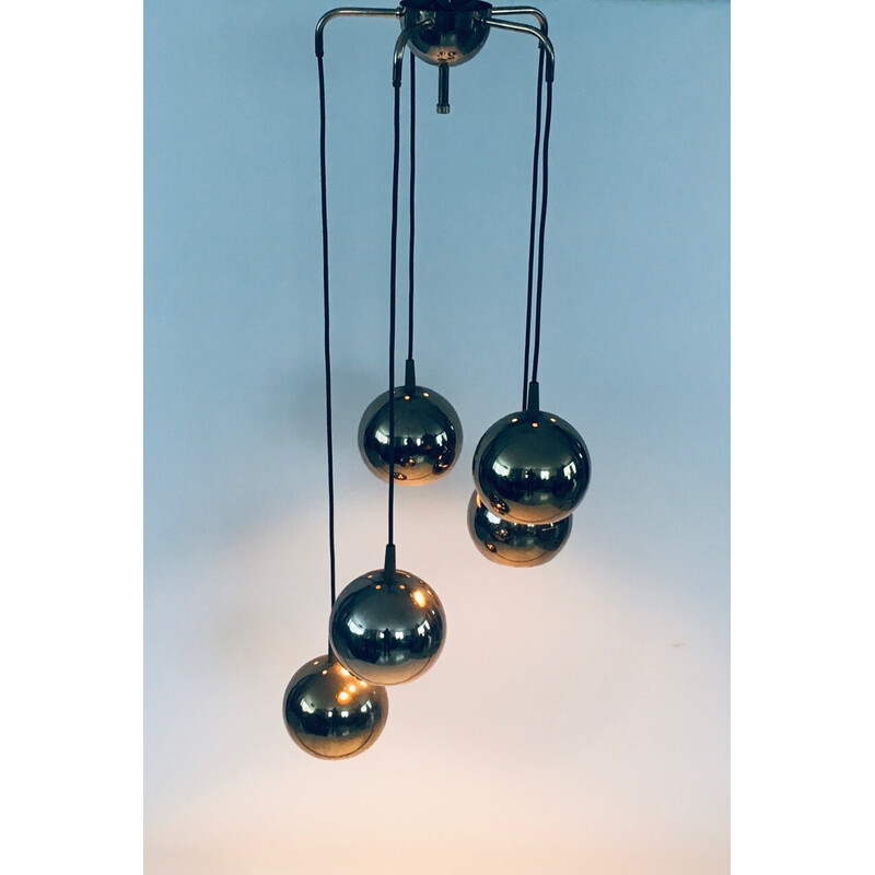 Mid century Cascade gold ball pendant lamp, Italy 1980s