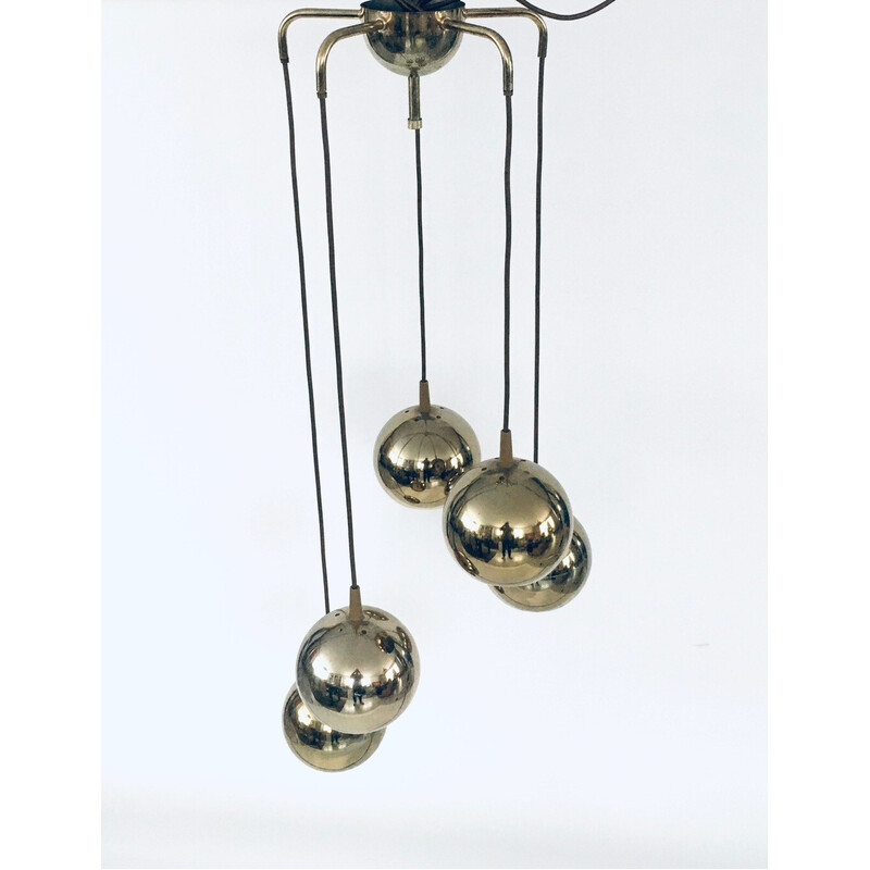 Mid century Cascade gold ball pendant lamp, Italy 1980s